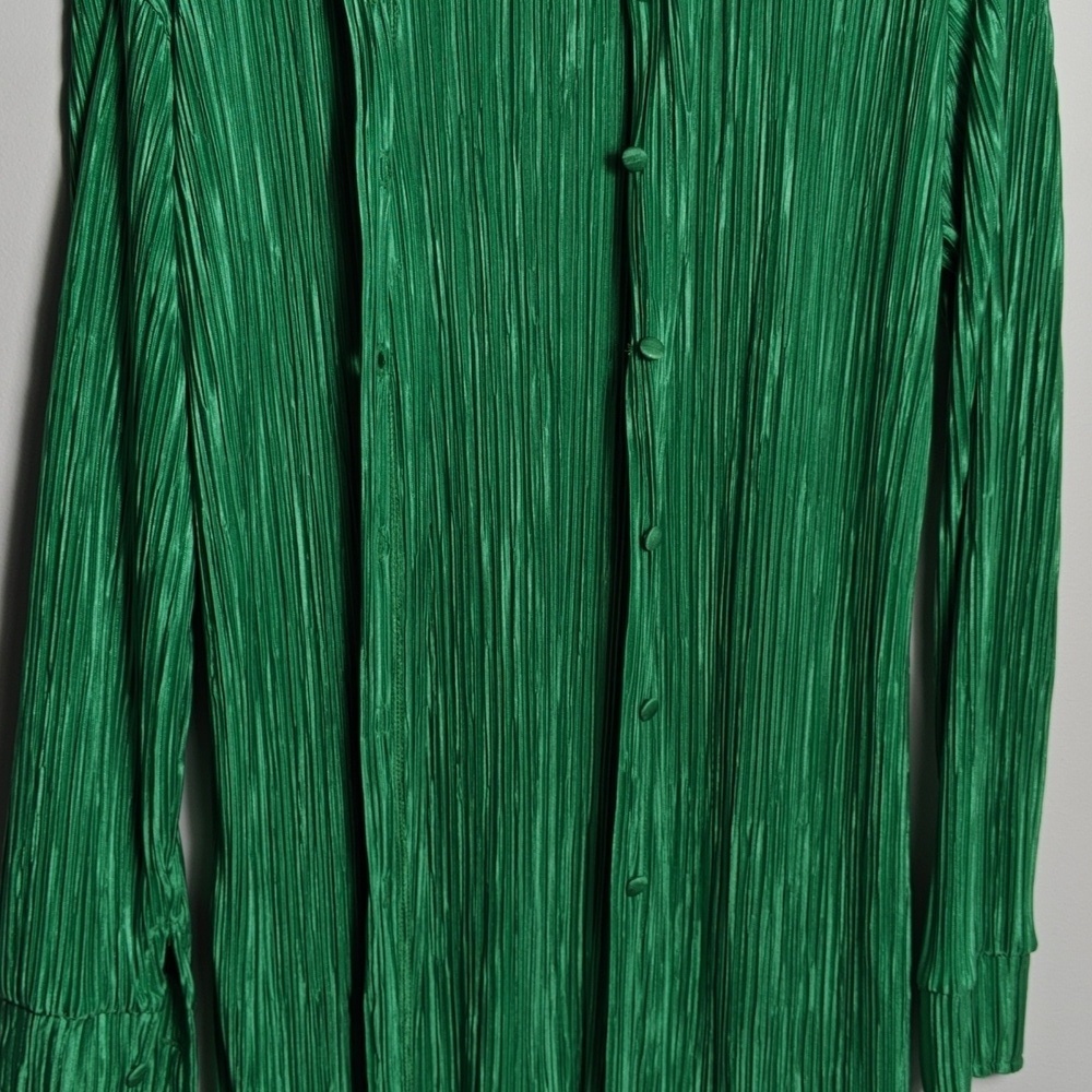 Oversized 2piece Pleated Long Sleeve Button Blouse Top Wide Leg Short Set Size S - Picture 5 of 16